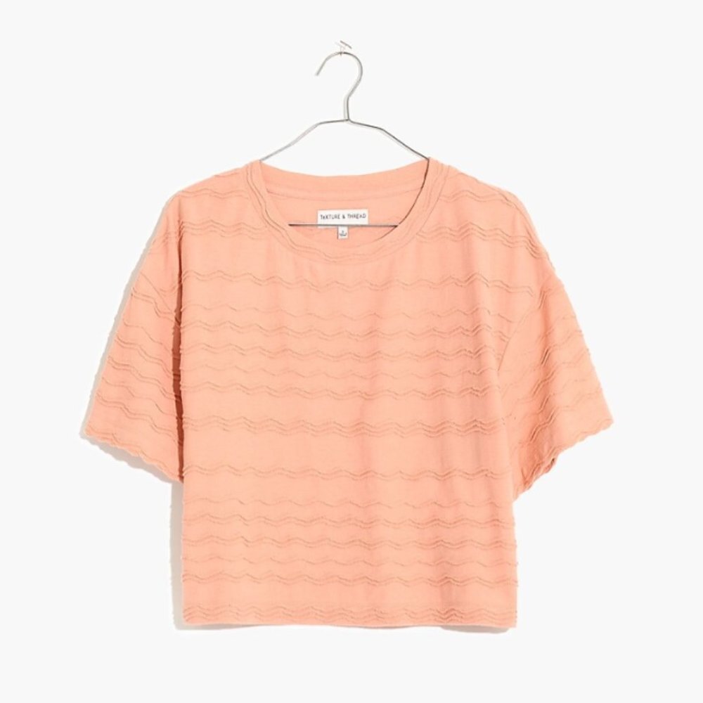 MADEWELL Texture & Thread Scallop Stripe Top in Antique Coral / Size M